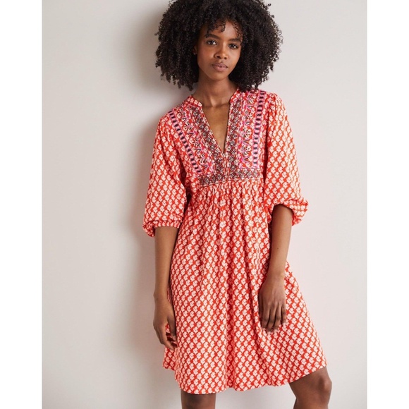 BODEN DRESS MODAL BLD EMBROIDERY PULL ON FLORAL BOHO ARTSY COTTAGECORE WHIMSY 8R - Picture 1 of 12